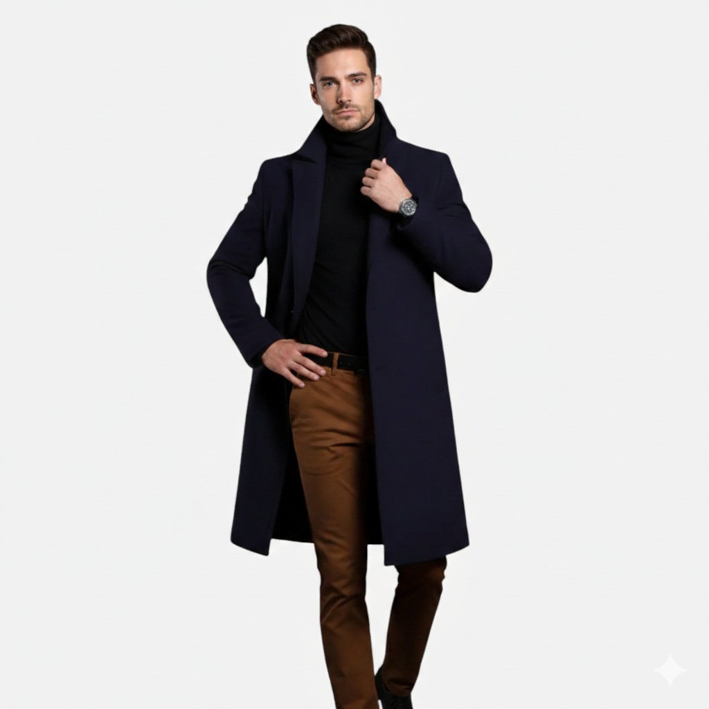 Aiden | Men's Knee-Length Coat With Pockets And Long Sleeve | Classic