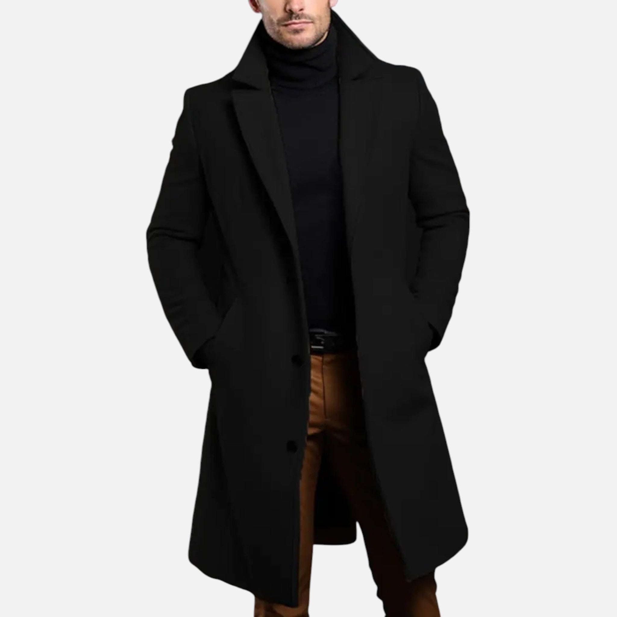 Aiden | Men's Knee-Length Coat With Pockets And Long Sleeve | Classic