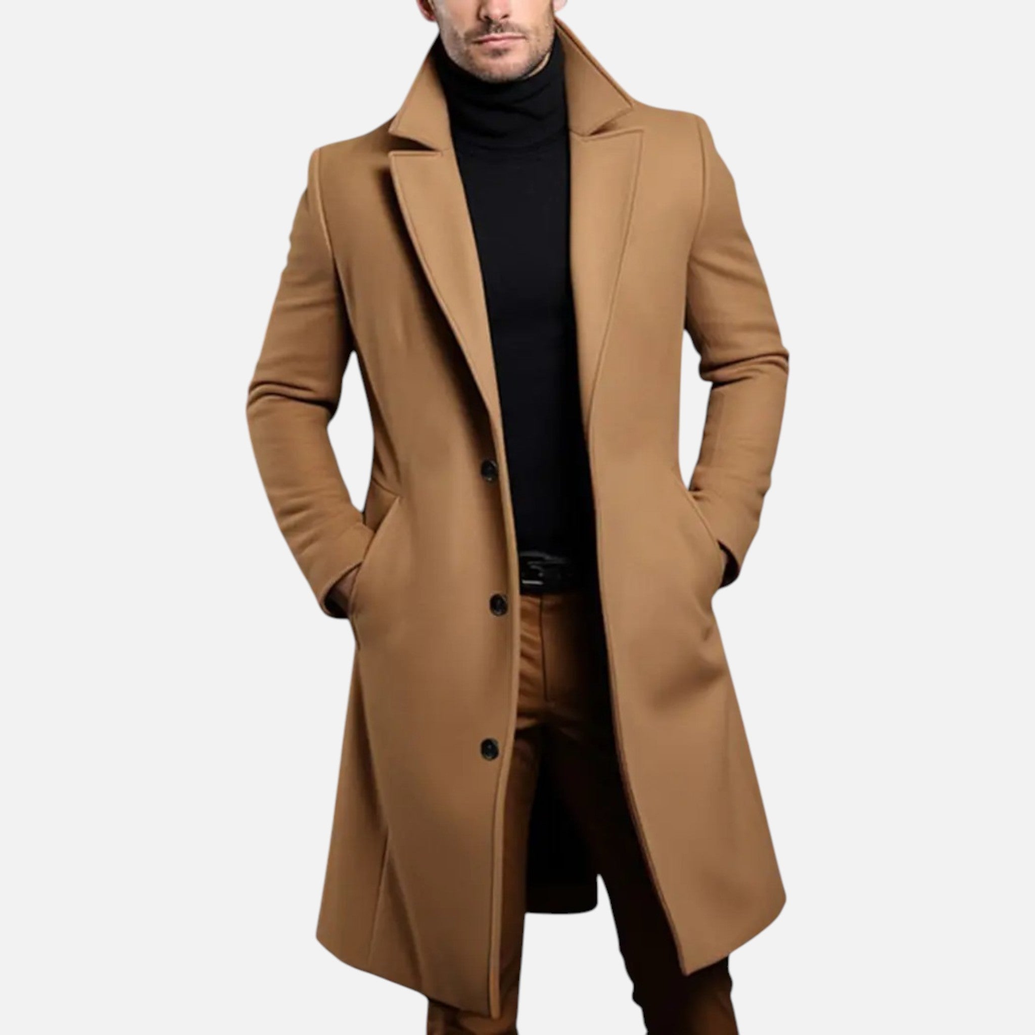 Aiden | Men's Knee-Length Coat With Pockets And Long Sleeve | Classic