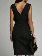 Amelie | Women’s Formal Dress With Pleated V-Neck And Side Slit | Elegant