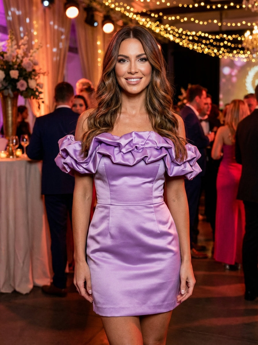 Anoushka | Women Cocktail Dress With Bare Shoulder Design And Soft Ruffle Accent | Romantic Style