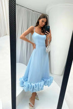Ariana | Women’s Graduation Dress With Spaghetti Straps And Ruffle Hem | Elegant