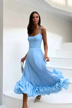 Ariana | Women’s Graduation Dress With Spaghetti Straps And Ruffle Hem | Elegant