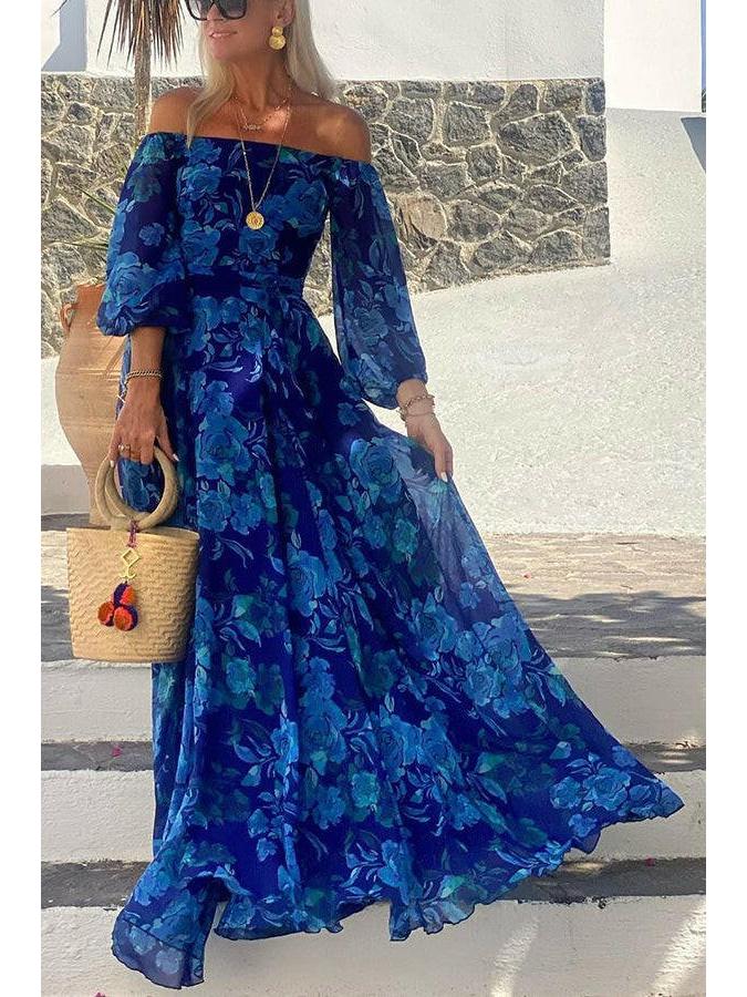 Aurelia | Women's Floral Dress With Off-Shoulder Neckline And Flowing Maxi Skirt