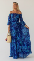 Aurelia | Women's Floral Dress With Off-Shoulder Neckline And Flowing Maxi Skirt