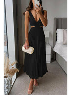 Aurelia | Women's Wedding Guest Dress With Deep V-Neckline And Pleated Skirt