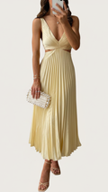 Aurelia | Women's Wedding Guest Dress With Deep V-Neckline And Pleated Skirt