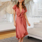 Arielle | Women's Summer Dress With Deep V-Neck And High-Low Hem | Graceful