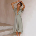 Arielle | Women's Summer Dress With Deep V-Neck And High-Low Hem | Graceful