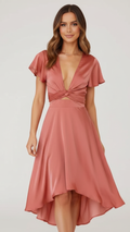 Arielle | Women's Summer Dress With Deep V-Neck And High-Low Hem | Graceful
