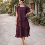 Belle | Women's Floral Dress With Layered Design And Short Sleeves | Elegant