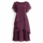 Belle | Women's Floral Dress With Layered Design And Short Sleeves | Elegant