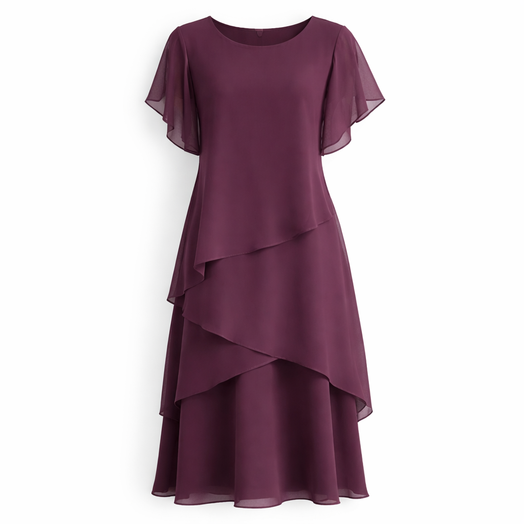 Belle | Women's Floral Dress With Layered Design And Short Sleeves | Elegant