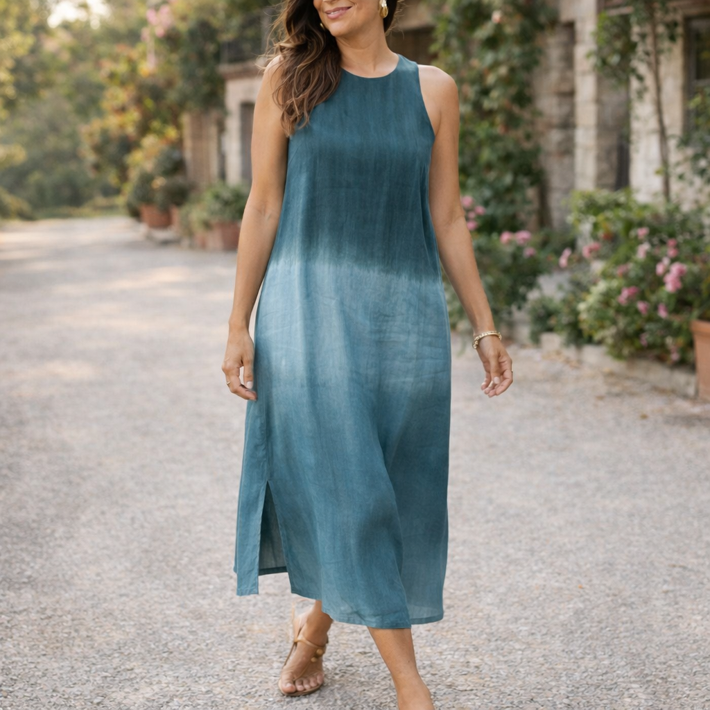 Briar | Women's Cotton Linen Day Dress With Side Split And Relaxed Maxi Silhouette | Casual