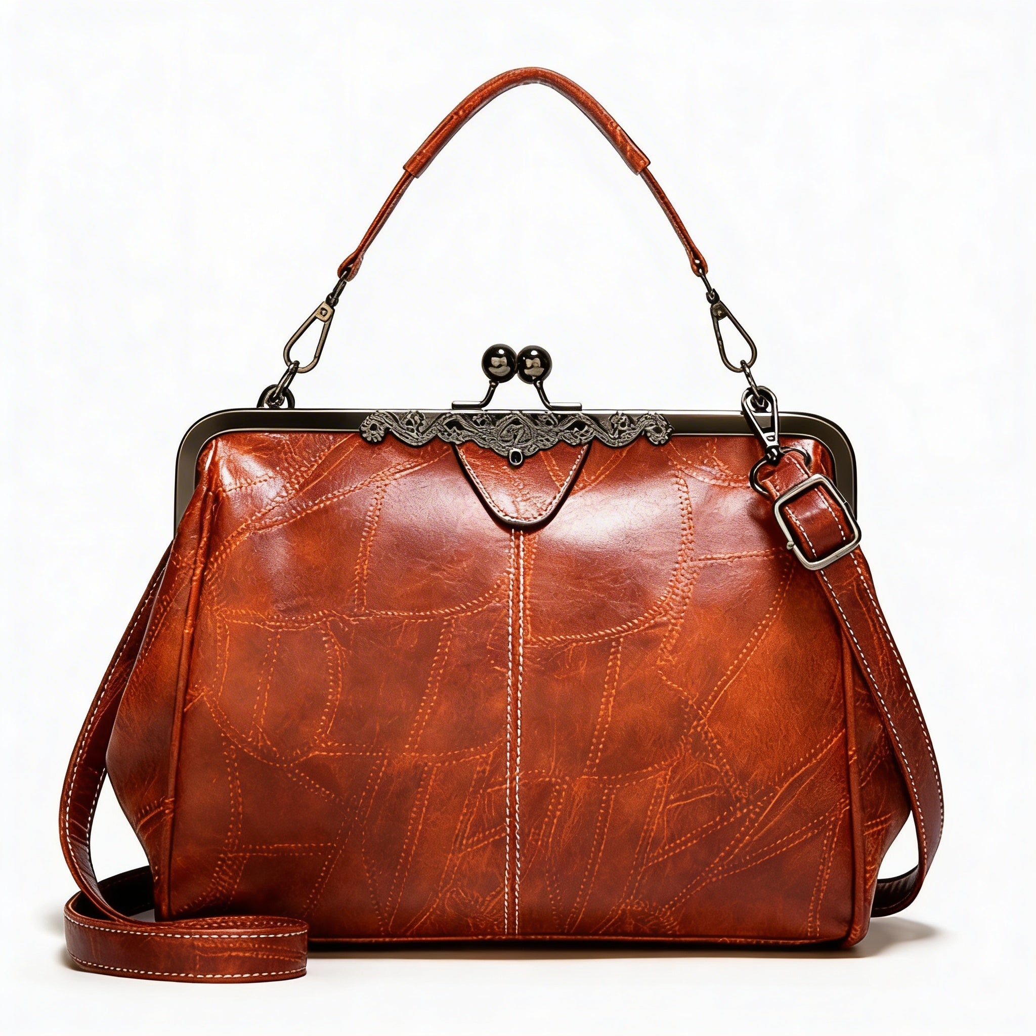 Camila | Women’s Crossbody Bag With Classic Clasp Closure And Contrast Stitch Detail | Retro