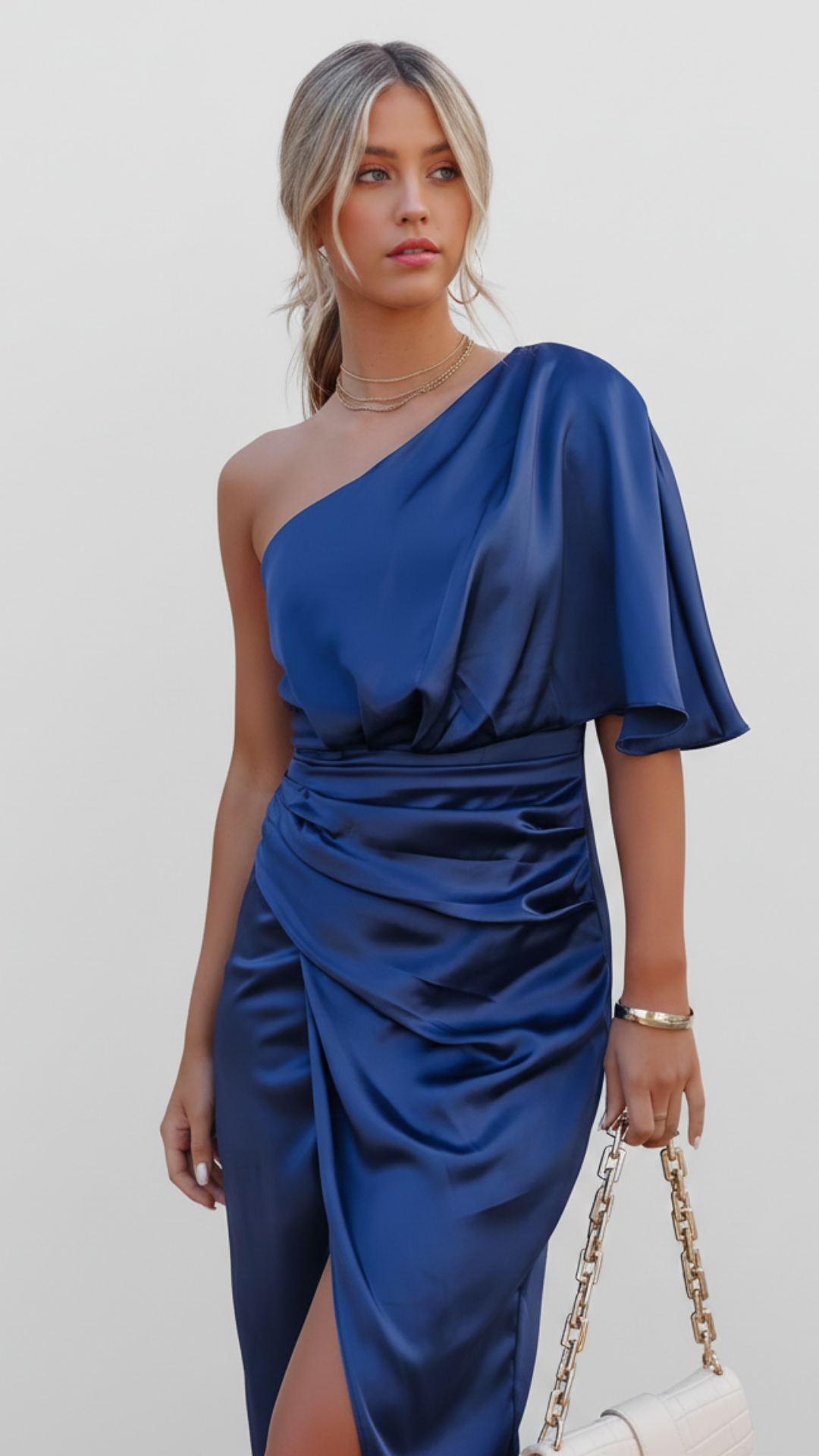 Camille | Women's Day Dress With Asymmetric Neckline And Draped Waist | Elegant