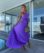 Celeste | Women's Cocktail Dress With One-Shoulder Pleated Design And Flowing Midi Style | Party