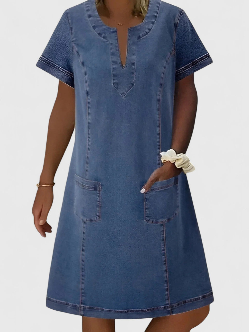 Clara | Women’s Day Dress With Denim Fabric And Front Pockets | Casual