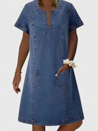 Clara | Women’s Day Dress With Denim Fabric And Front Pockets | Casual