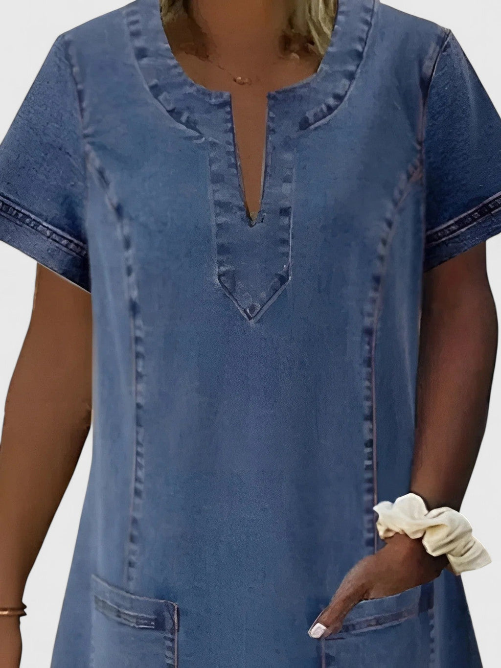 Clara | Women’s Day Dress With Denim Fabric And Front Pockets | Casual