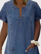 Clara | Women’s Day Dress With Denim Fabric And Front Pockets | Casual