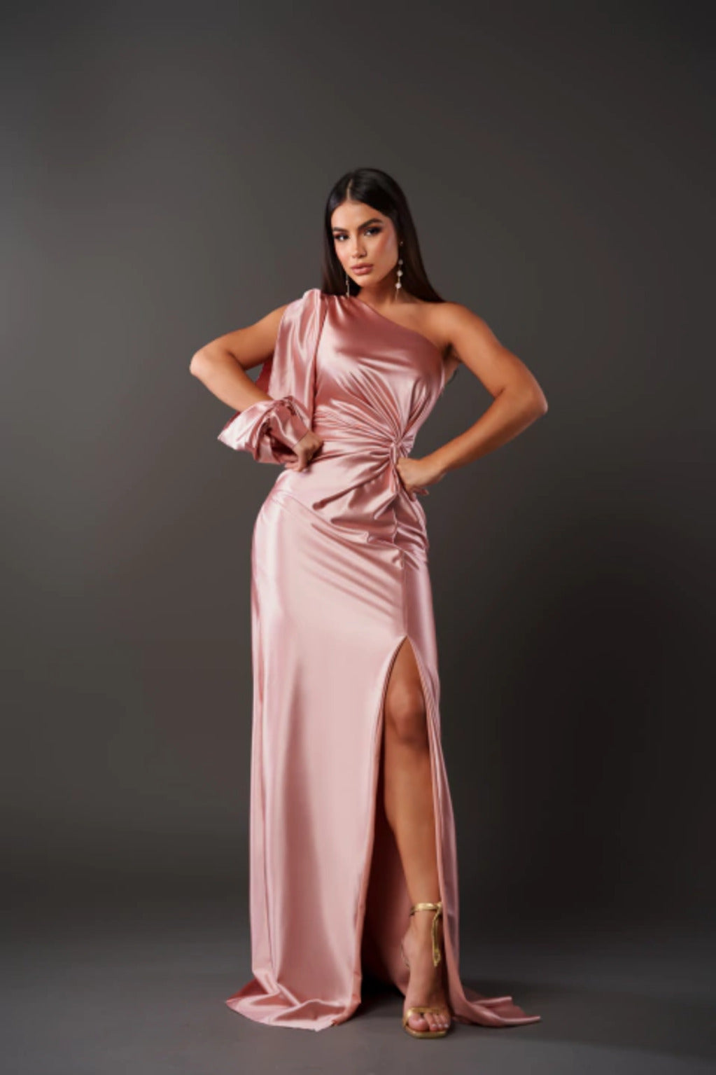 Clara | Women’s Graduation Dress With One-Shoulder Sleeve And Side Slit | Elegant