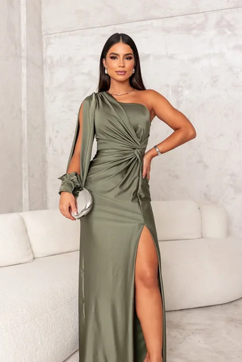 Clara | Women’s Graduation Dress With One-Shoulder Sleeve And Side Slit | Elegant
