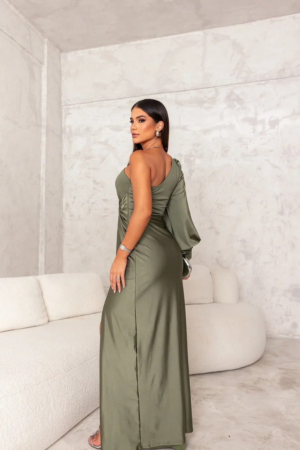 Clara | Women’s Graduation Dress With One-Shoulder Sleeve And Side Slit | Elegant