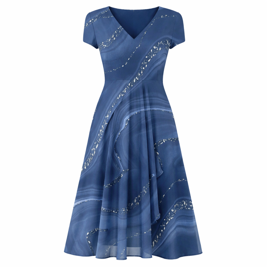 Clara | Women's Sparkle Dress With V-Neck And Flowing Swirl Print | Elegant