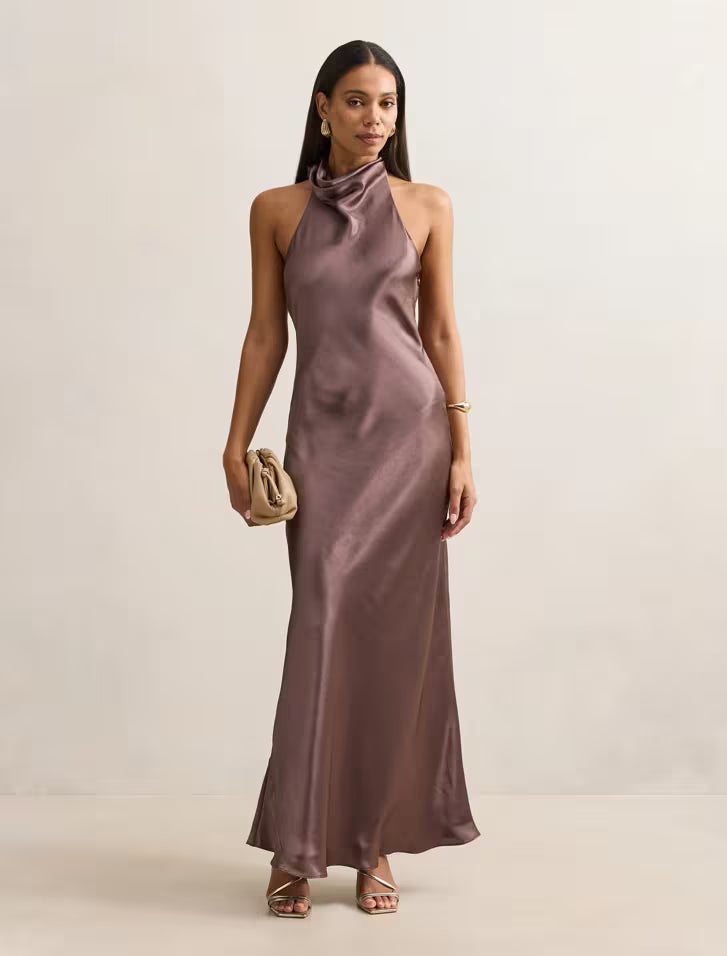 Clementine | Women's Cocktail Dress With High Neck Satin Design And Elegant Maxi Silhouette | Party