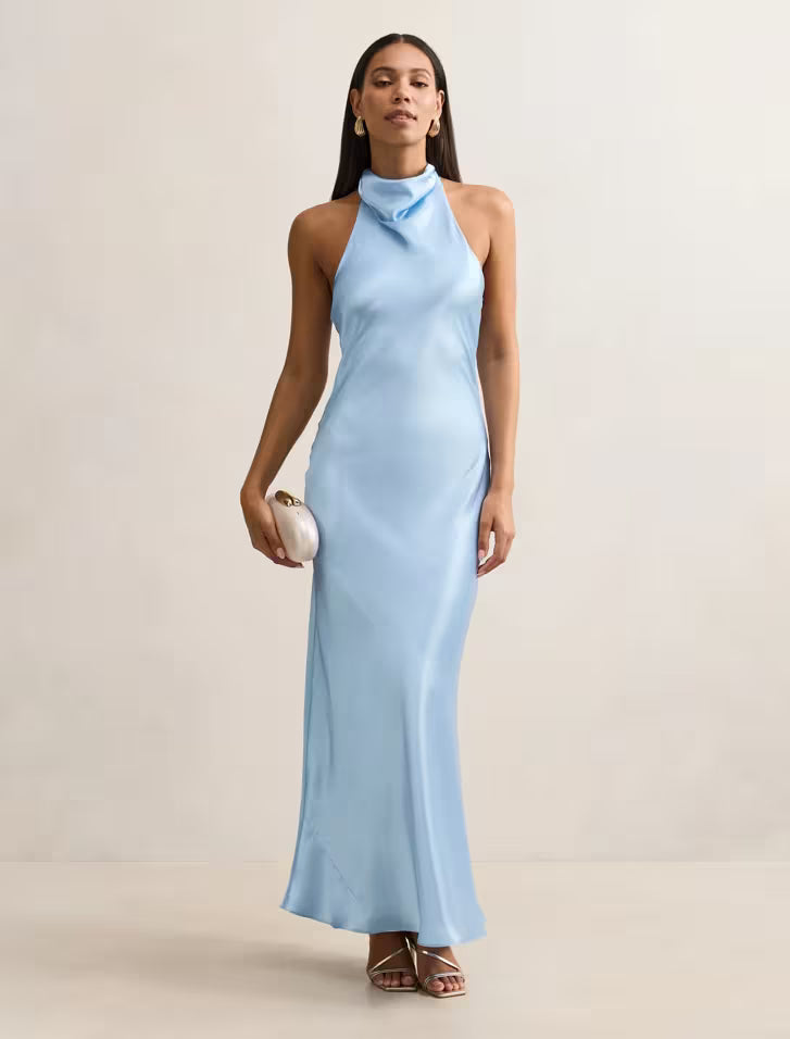 Clementine | Women's Cocktail Dress With High Neck Satin Design And Elegant Maxi Silhouette | Party