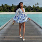 Elowen | Women's Floral Dress With Deep V-Neck And Puff Sleeves