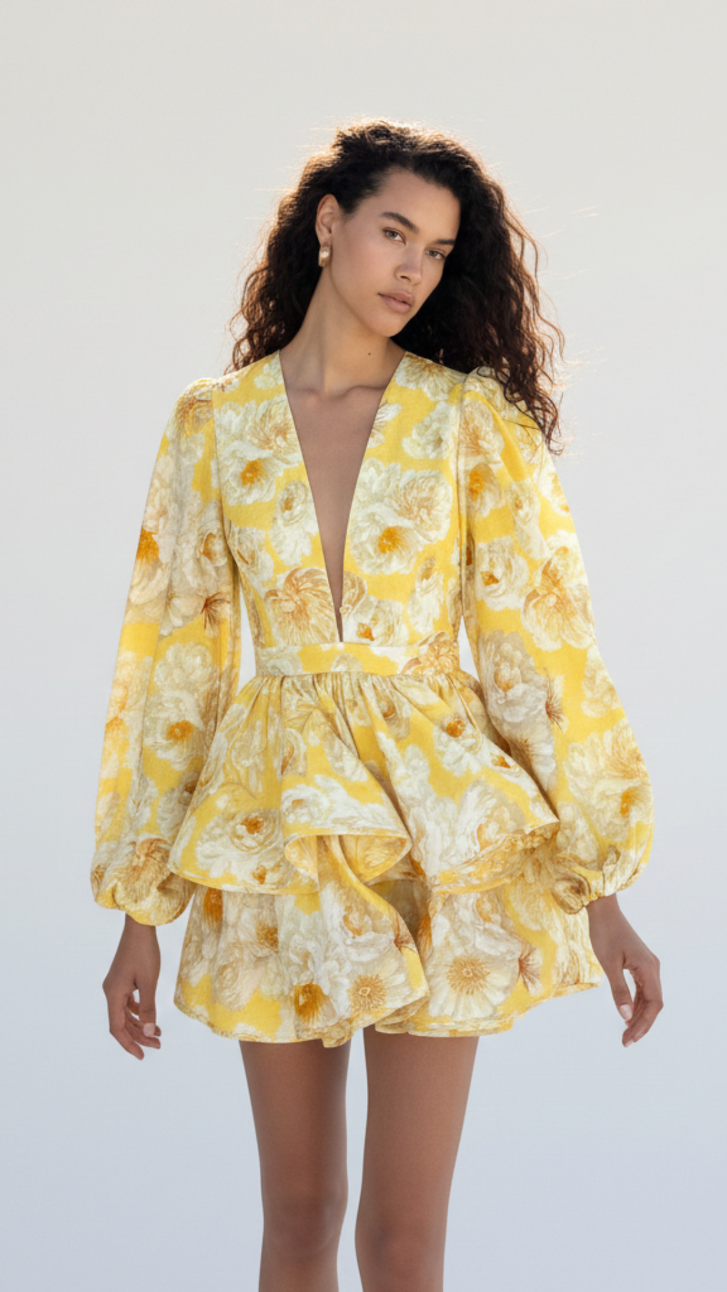 Elowen | Women's Floral Dress With Deep V-Neck And Puff Sleeves