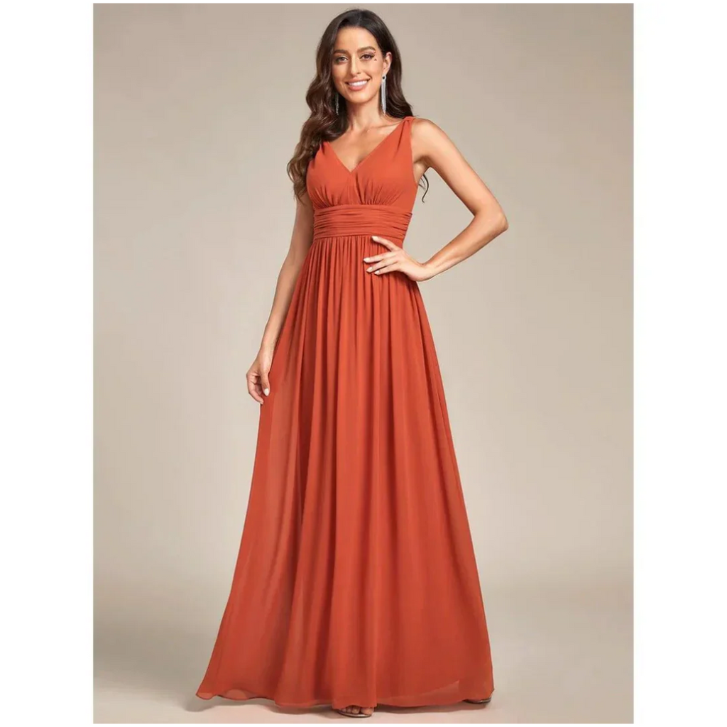 Elowen | Women's Formal Day Dress With V-Neck And Ruched Waist | Elegant