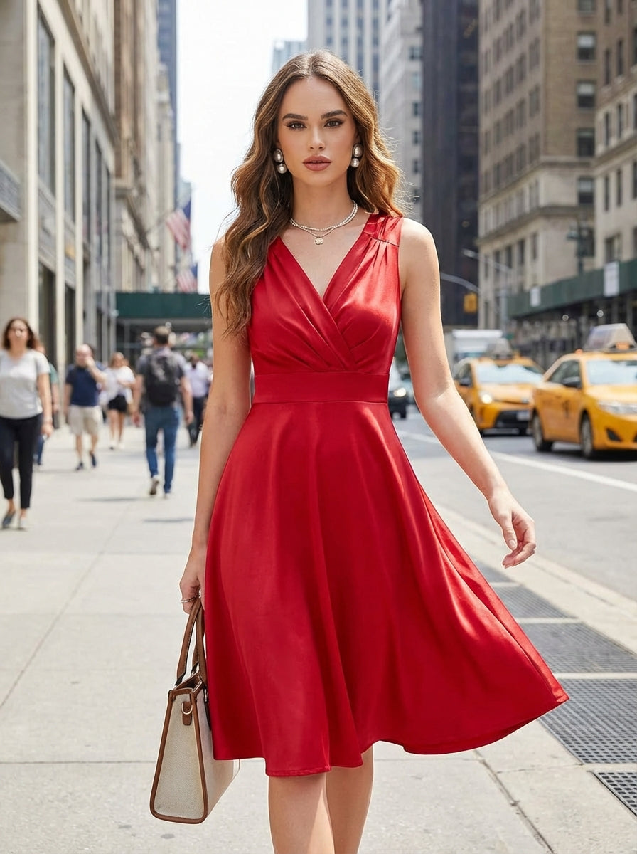 Emilia | Women V-Neck Cocktail Dress With Structured Bust And Feminine Shape | Luxe Style