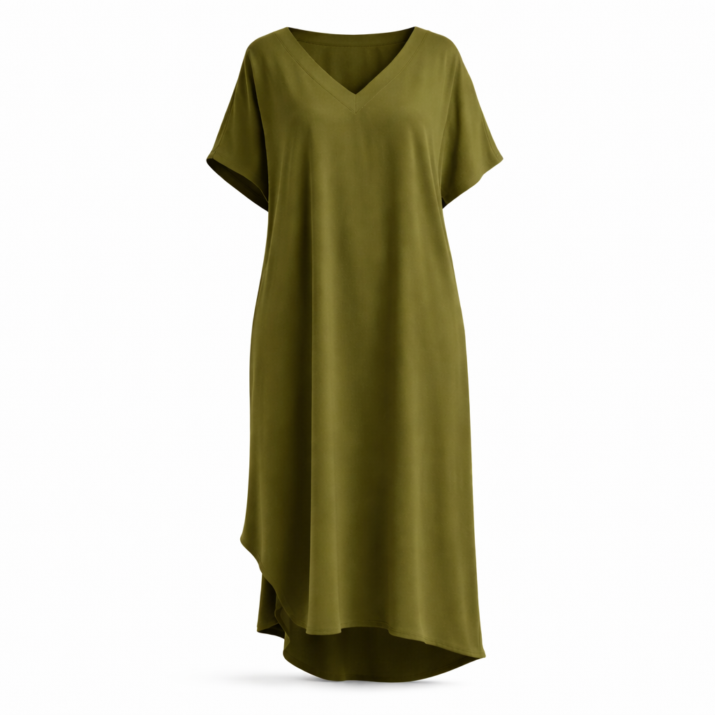 Emilia | Women's Day Dress With Flowy V Neck Design And Relaxed Midi Silhouette | Casual
