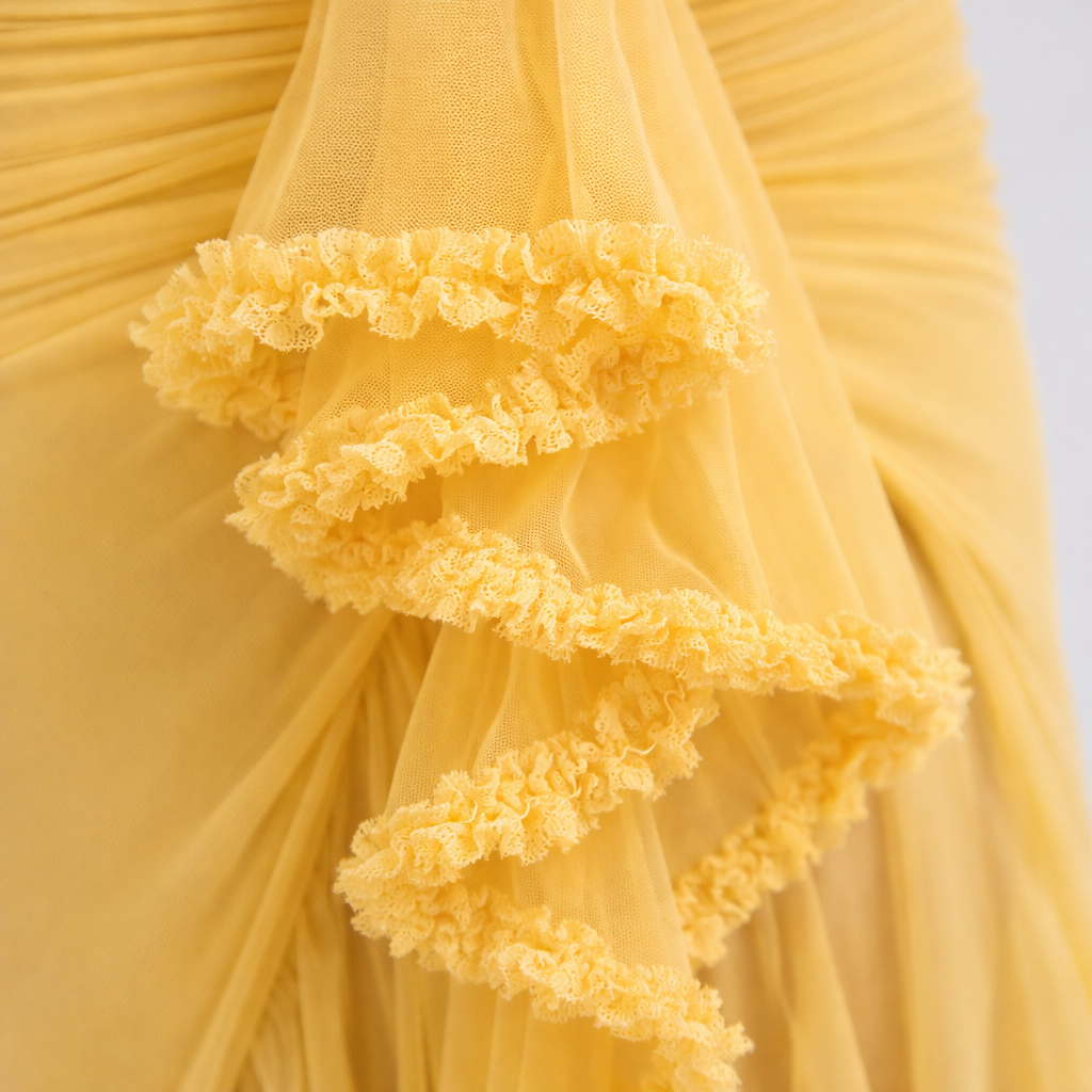 Fauna | Women's Cocktail Dress With Ruched Ruffle Design And Asymmetric Dovetail Silhouette | Party