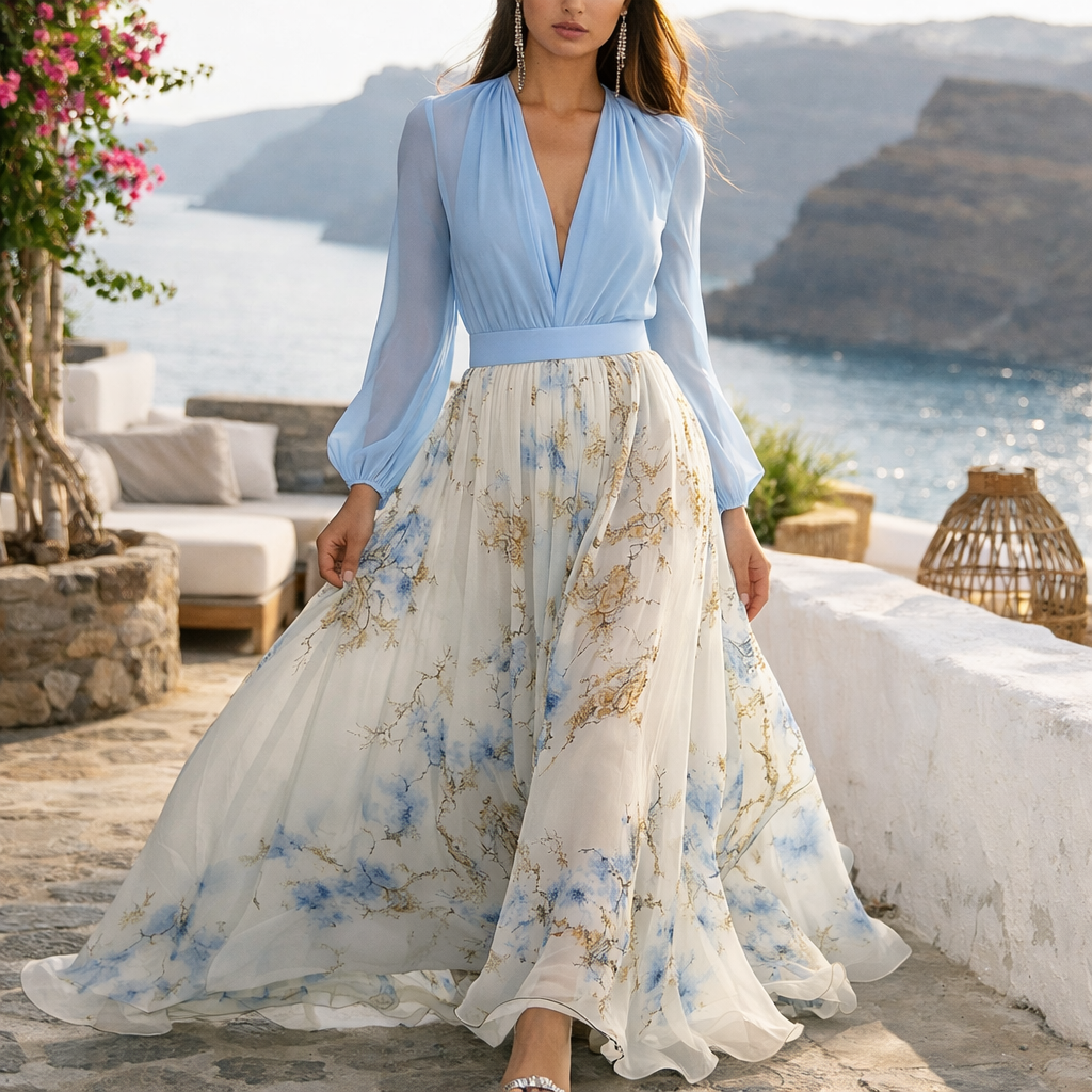 Harper | Women Sparkle Dress With Floral Print And Sheer Long Sleeves | Elegant