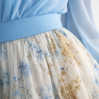 Harper | Women Sparkle Dress With Floral Print And Sheer Long Sleeves | Elegant