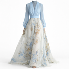 Harper | Women Sparkle Dress With Floral Print And Sheer Long Sleeves | Elegant