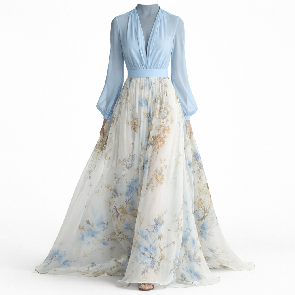 Harper | Women Sparkle Dress With Floral Print And Sheer Long Sleeves | Elegant