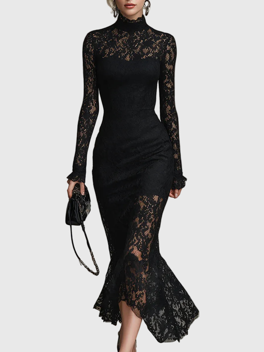 Harper | Women's Prom Dress With High Neckline And Long Lace Sleeves