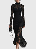 Harper | Women's Prom Dress With High Neckline And Long Lace Sleeves