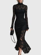 Harper | Women's Prom Dress With High Neckline And Long Lace Sleeves