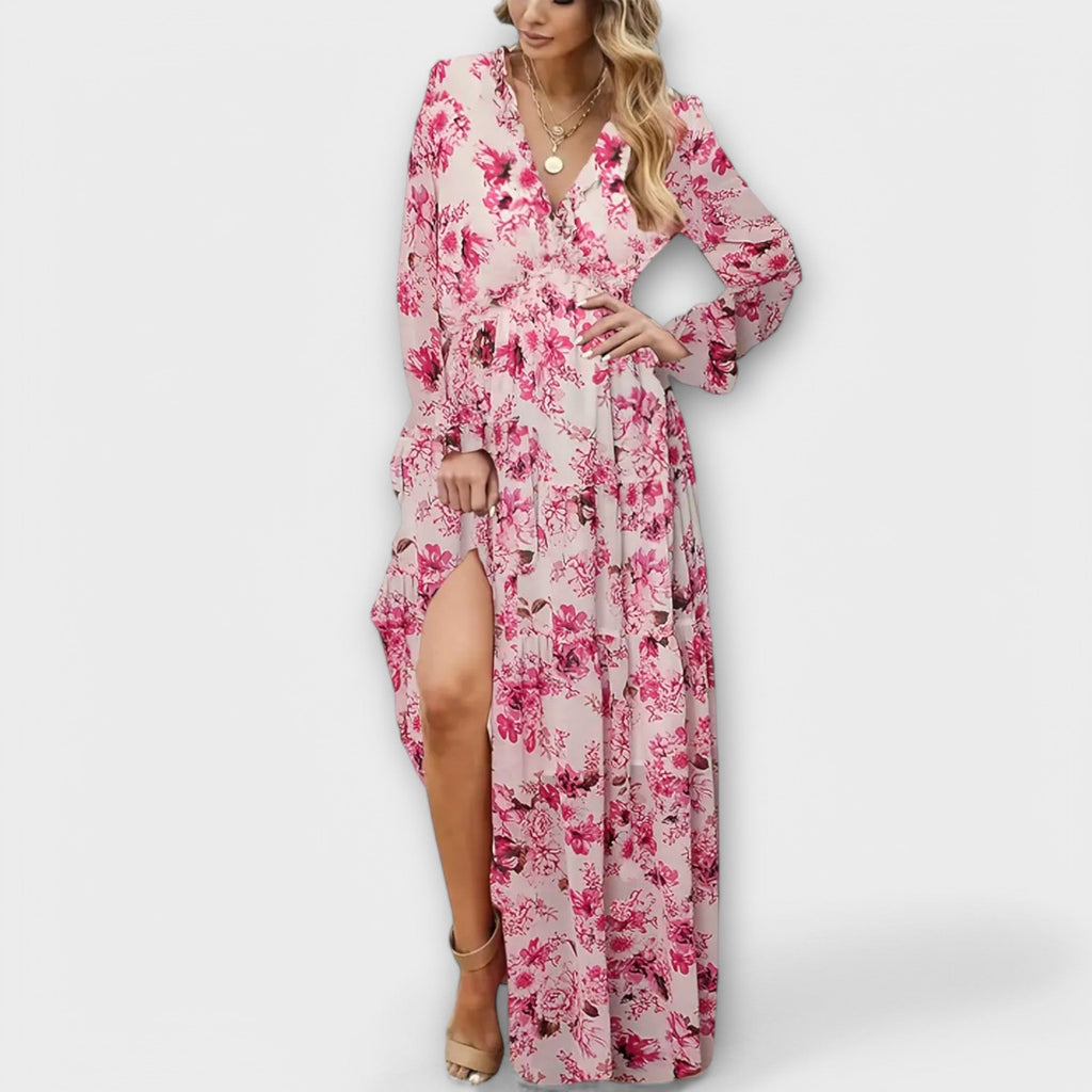 Helen | Women’s Formal Dress With Floral Print And Long Sleeves | Elegant