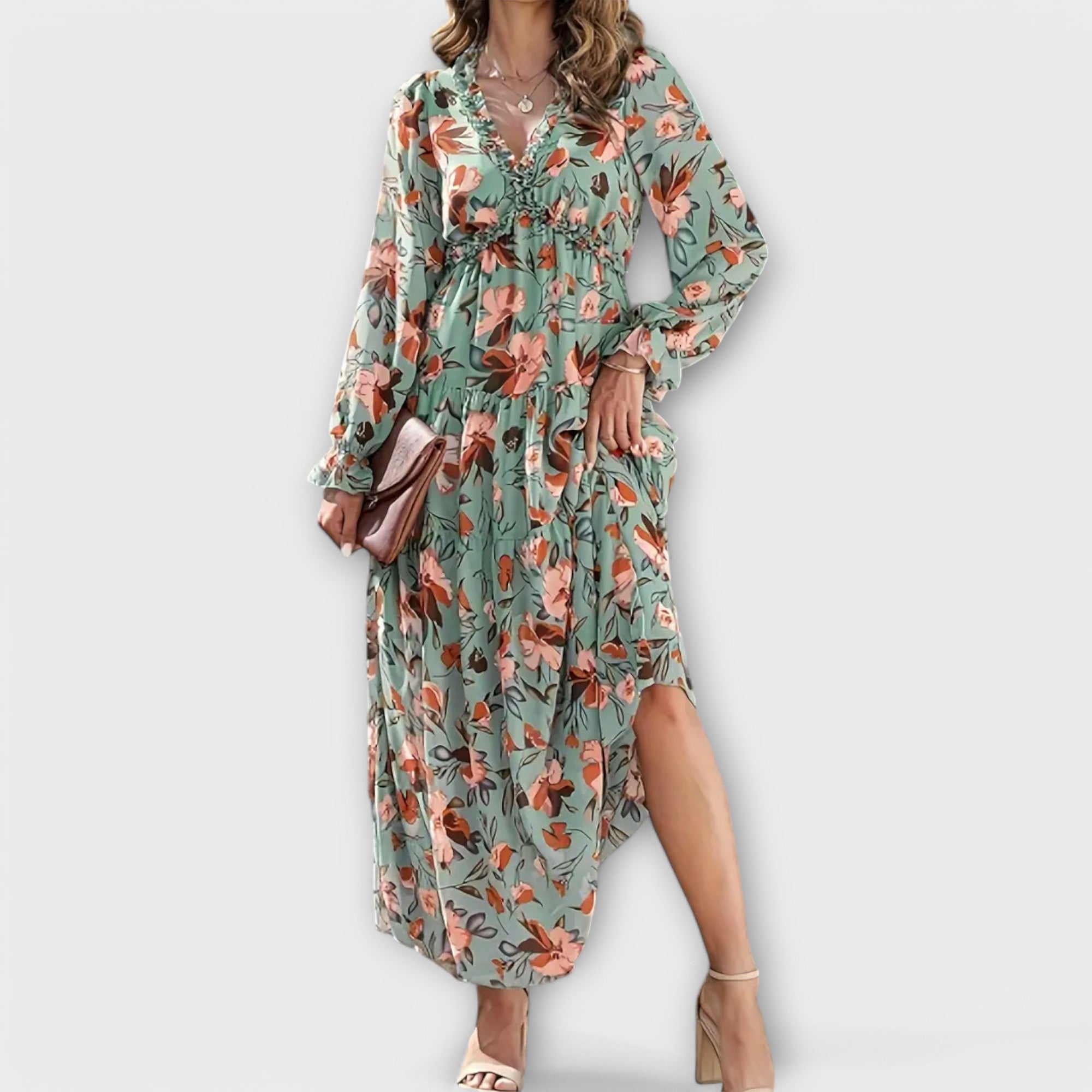Helen | Women’s Formal Dress With Floral Print And Long Sleeves | Elegant
