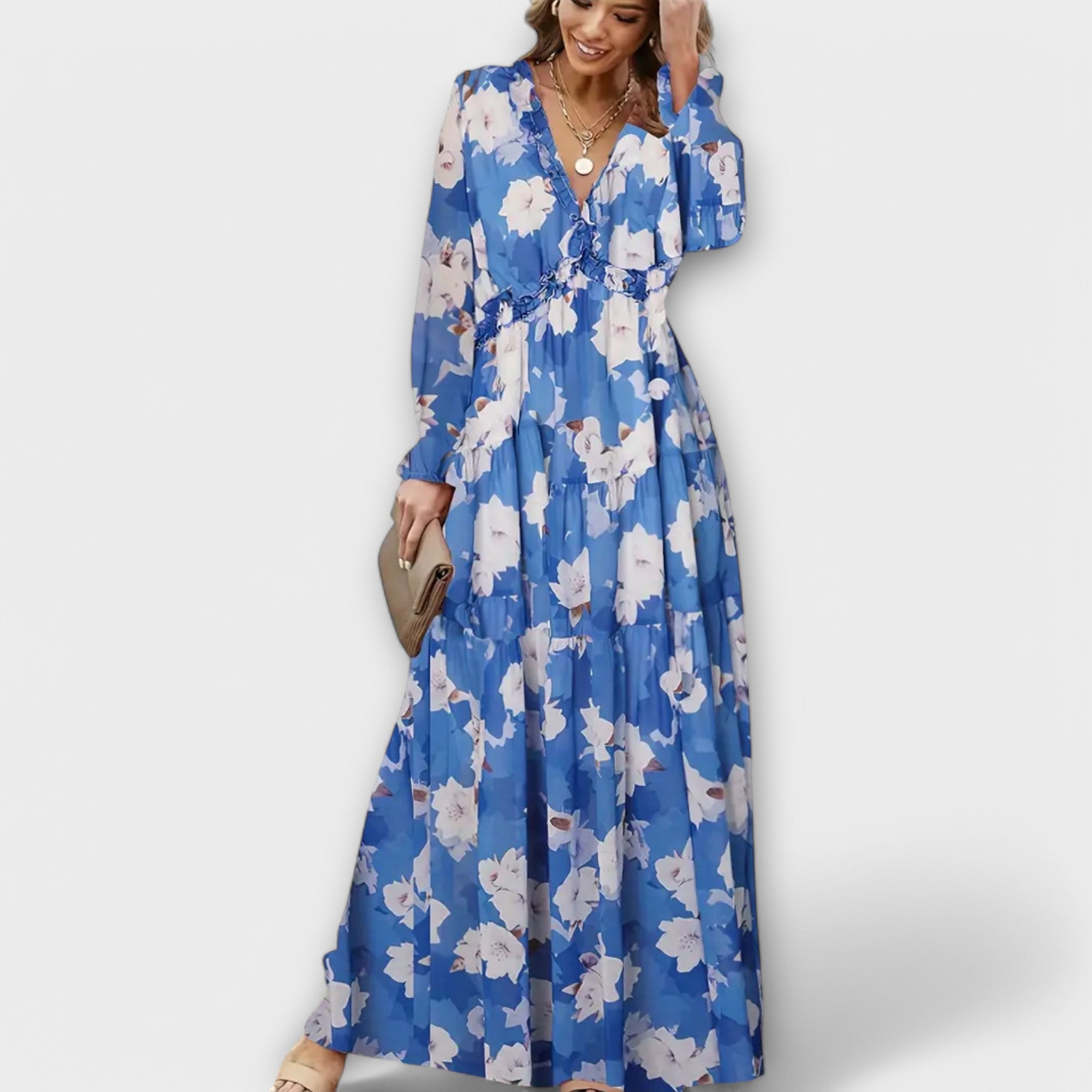 Helen | Women’s Formal Dress With Floral Print And Long Sleeves | Elegant