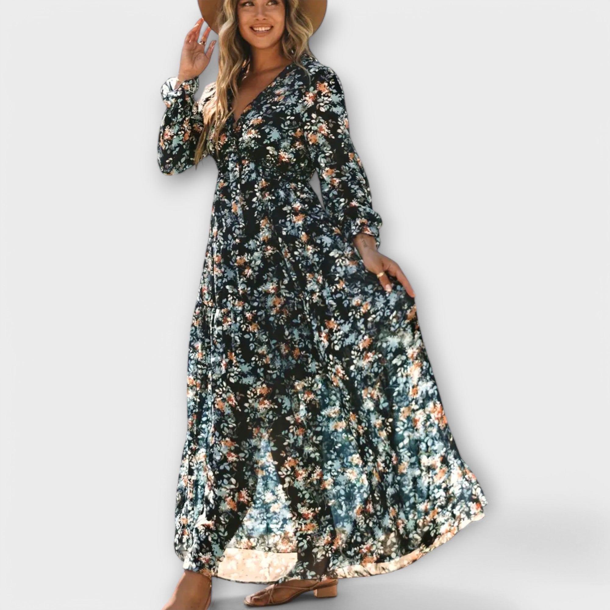 Helen | Women’s Formal Dress With Floral Print And Long Sleeves | Elegant