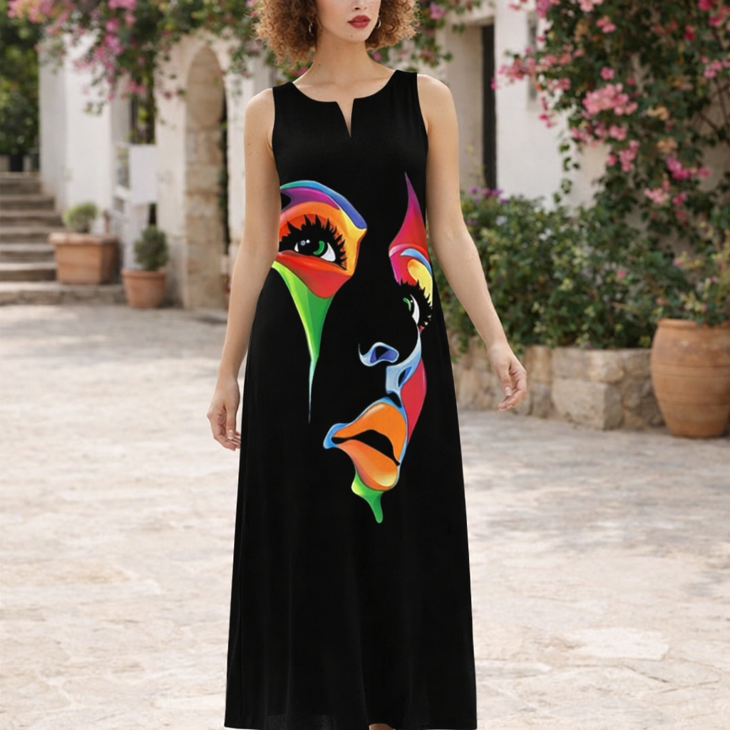 Honor | Women's Sparkle Dress With Artistic Mask Print And Flowing Maxi Silhouette | Elegant