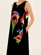 Honor | Women's Sparkle Dress With Artistic Mask Print And Flowing Maxi Silhouette | Elegant